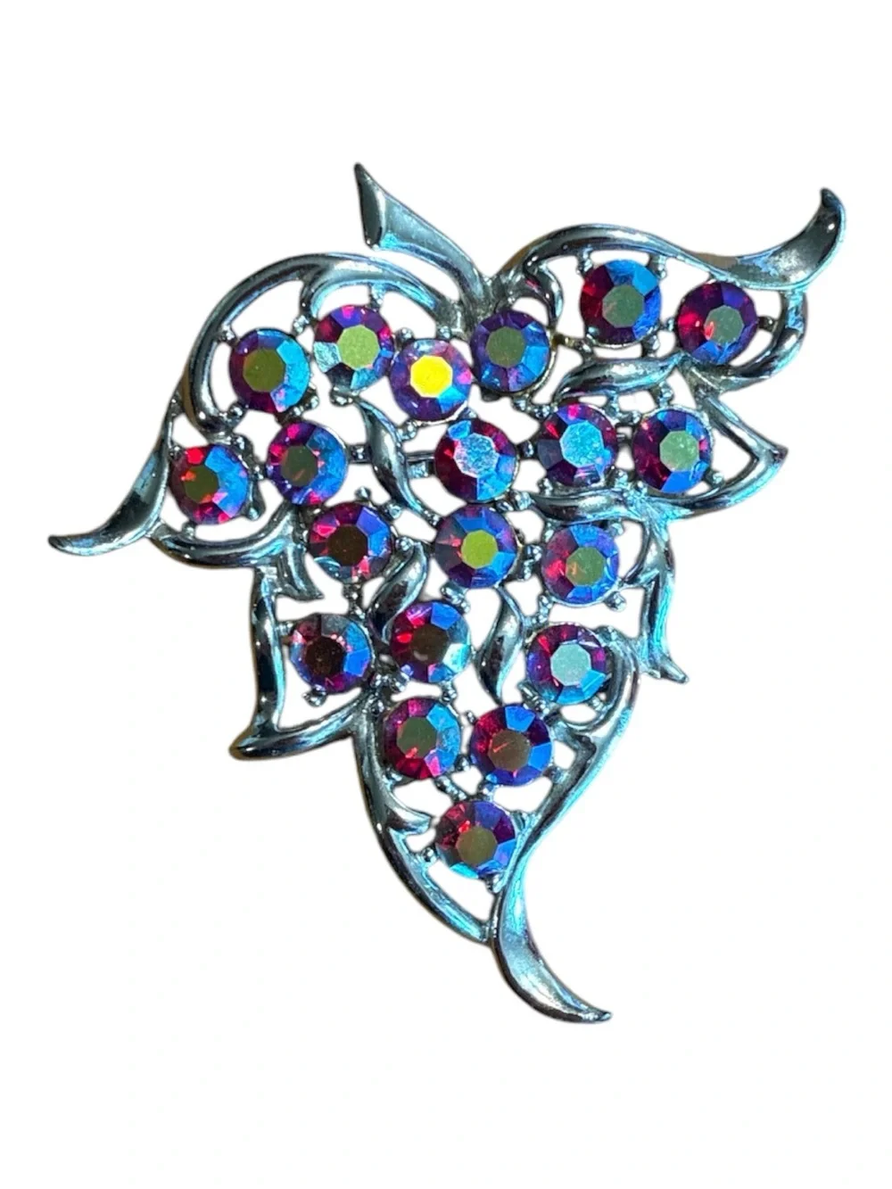 Vintage Sarah Coventry Sparkly Iridescent Aurora Borealis Crystal Leaf Brooch
